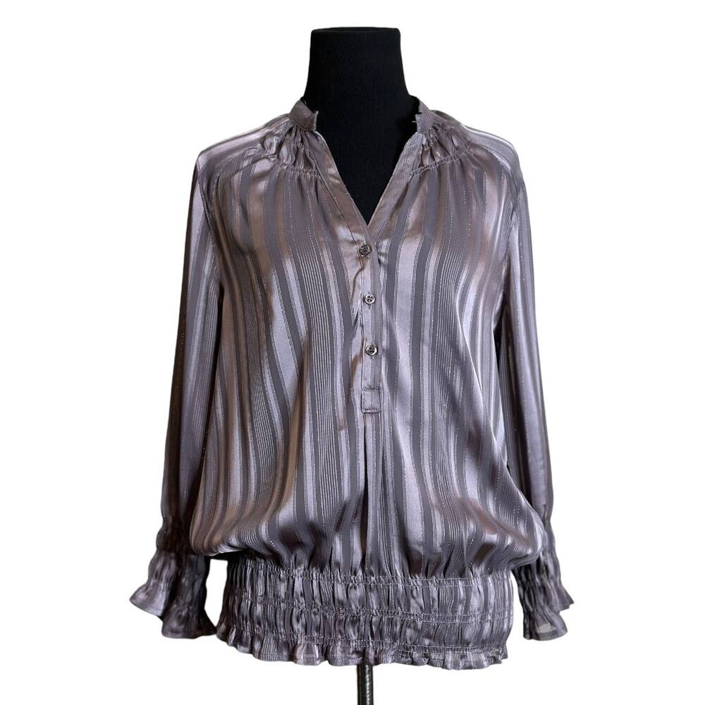Love Stitch Purple striped semi sheer half button blouse size Small